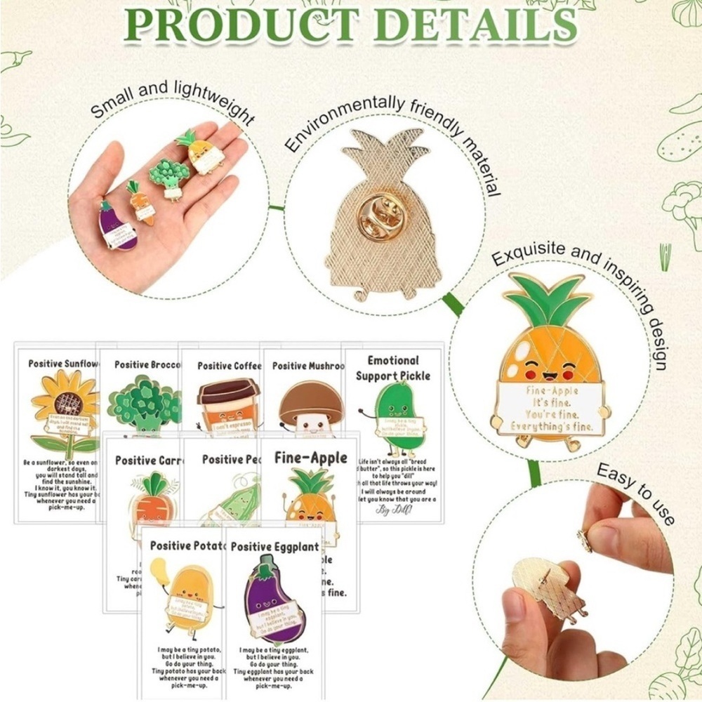 POSITIVE PICKLE Brooch Pin + Affirmation Card Set, Green, Gold - Picture 12 of 17